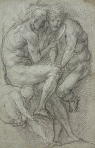Estudos de nus (dois homens, sentados, olhando no espelho e um menino sentado)